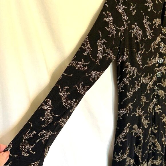 CACHE Black Animal Print Long 7-Buttons Down Long Sleeve Duster/Dress ~ Sz. 8 - Picture 8 of 11